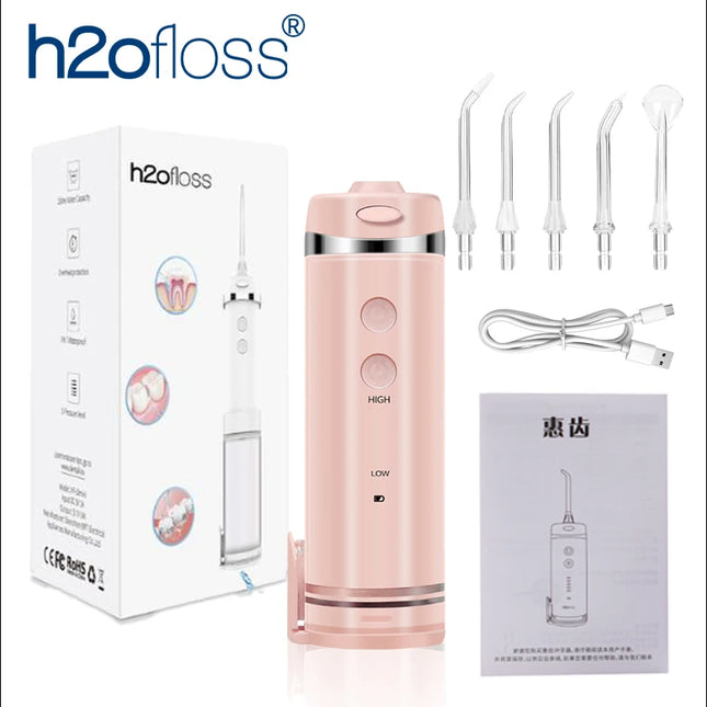H2ofloss Compact Water Flosser 140PSI Portable Oral Irrigator for Sensitive Gums 5 Modes 5 Nozzles USB Rechargeable Teeth Clean