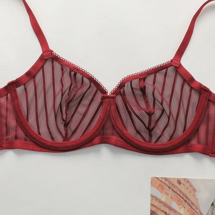 fashion stripes Style Lace Lingerie Set ultra-thin red lace Bra & Thong Sexy ultra-thin Underwear set Ideal Gift for Her MR2864