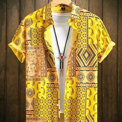2026 Men's Summer Fashion Printed Short-Sleeve Shirt, Retro Trendy Lapel Shirt for Men, Hawaiian Beach Casual Top, Sizes XS-5XL