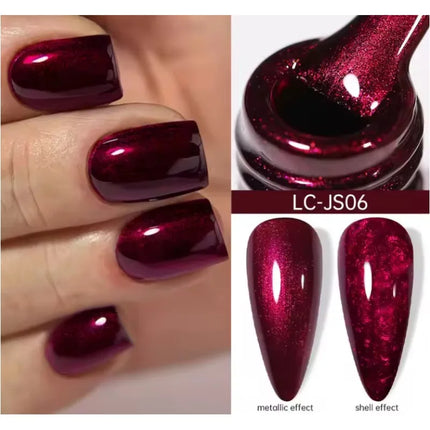 7ml Metallic Gel Nail Polish Red Chrome Effect Soak Off Varnish Semi-Permanent Nails Art Manicure Base Top Coat and Magnetic