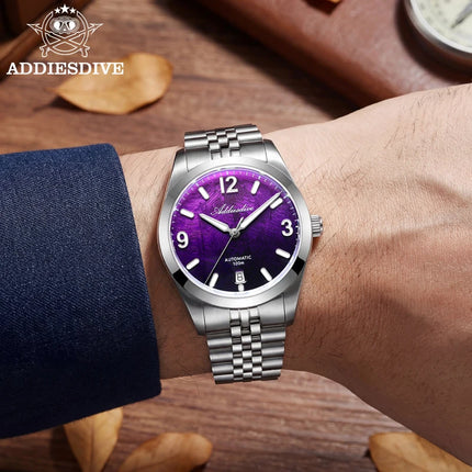ADDIESDIVE Men Luxury Diver Automatic Mechanical Watch Sapphire Crystal 100M Waterproof Stainless Steel Business Sports AD2547
