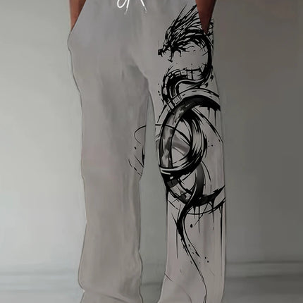 Spring Summer New Men's Cool Touch Trousers Dragon Print Stretch Breathable Trousers Hawaii Beach Drawstring Trousers