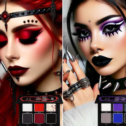 Afflano 6 Colors Eyeshadow Palette Makeup Matte Shimmer Glitter Smokey Gothic High Pigmented Longlasting Eye Makeup Halloween