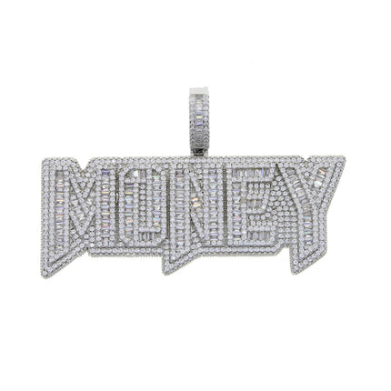 New Hip Hop Money Pendant Necklace Gold Color Iced Out Bling CZ Cubic Zirconia Letters Rich Dollar Charm Men Women Jewelry