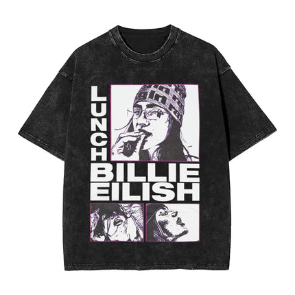 Billie Eilish Funny Poster Graphic Print T-shirt Men Women Fashion Vintage Washed Cotton O-neck Summer Tee Oversized Casual Top