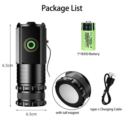 3 F350 LED Mini Flashlight Powerful Type-C Rechargeable 18350 Battery Torch SST20 2000LM Lamp with Tail Magnet Tactical Lantern