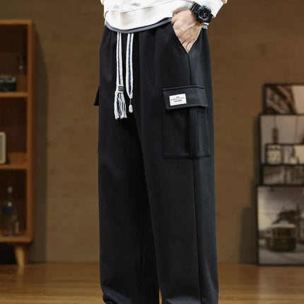 Spring Autumn Multi-Pockets Sweatpants Men Drawstring Waist Sportswear Casual Track Pants Plus Size Loose Straight Trousers 8XL