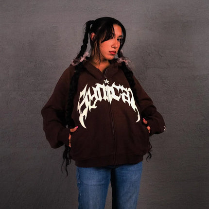 Y2K Unisex Hoodies Women Autumn Winter Harajuku Zip Up Hooded Sweatshirt Men Gothic Hip Hop Oversized Jackets Streetwear