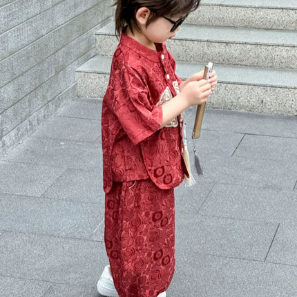 Short Sleeve Tops Shorts 2 Piece Set Boy Outfit Casual Kids Clothes Baby Tang Hanfu Suit Boys Costume Children's Sets Summer