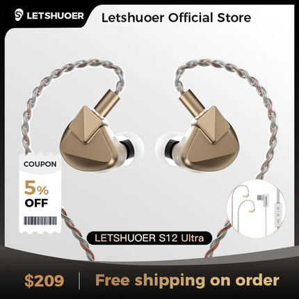 Letshuoer S12 Ultra Earphone 14.8mm Large Planar Magnetic Driver Hi-Fi In-Ear Monitors Gaming Earbuds with DAC Cable