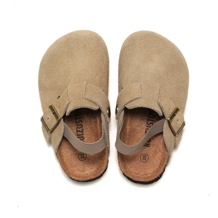 Kidmi Fashion Kids Suede Clogs Slippers Toddler Clogs Boys Girls Sandals Cork Adjustable Buckle Mules With Support Home Slippers