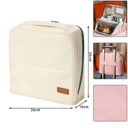 2025 New PU Stand Up Makeup Bag Large Capacity Waterproof Makeup Storage Bag Large Opening Travel Toilet Bag