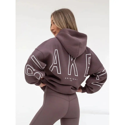 Women Sweatshirts Black Hooded Pullover Big Letter Print Loose Fit New Comfortable Casual Streetwear Minimalist Style Daily Wear