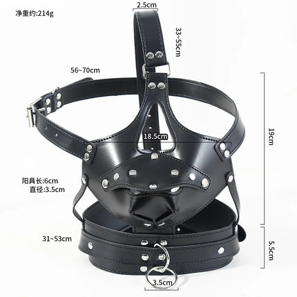 Adult Sex Products Reinforced Harness Type Gag Mask with Collar and Facial Mask Open Mouth Bondage Restraint Leather Hood