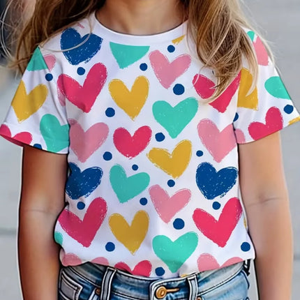 2026 Children's Clothing Girl T-Shirt Short Sleeve Child T-Shirt Vibrant Heart Graphic Casual Kids Summer Clothes Girl Top Tees