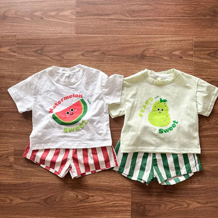 MILANCEL New Summer Kids Clothes Set 1-9T Girls Cartoon T-shirt+Striped Shorts Cotton Loose Boys Tee Suit Children Outfit 2PCS