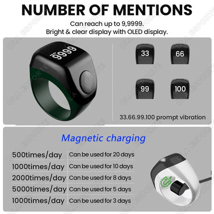 Qibla Smart Tasbih Tally Digital Counter for Muslims Tasbeeh Zikr Ring 5 Prayer Time Vibration Reminder Subhah Masbahah Misbaha