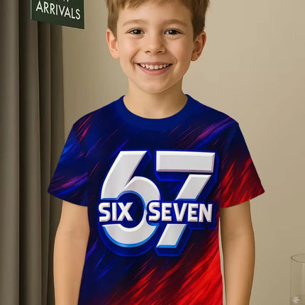 Fun Six Seven 6 7 Meme Design T-Shirt for Kids Chaotic Humor Y2k Game Saying Tees Casual O-Neck Top Fashion Children's Clothing