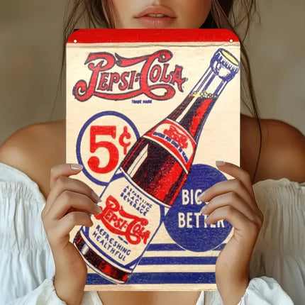 1pc Vintage Metal Wall Art Sign - Retro Pepsi Cola Bottle Design with "5¢" & "BIGGER" Text, & Weather-Resistant, Pre-Drilled