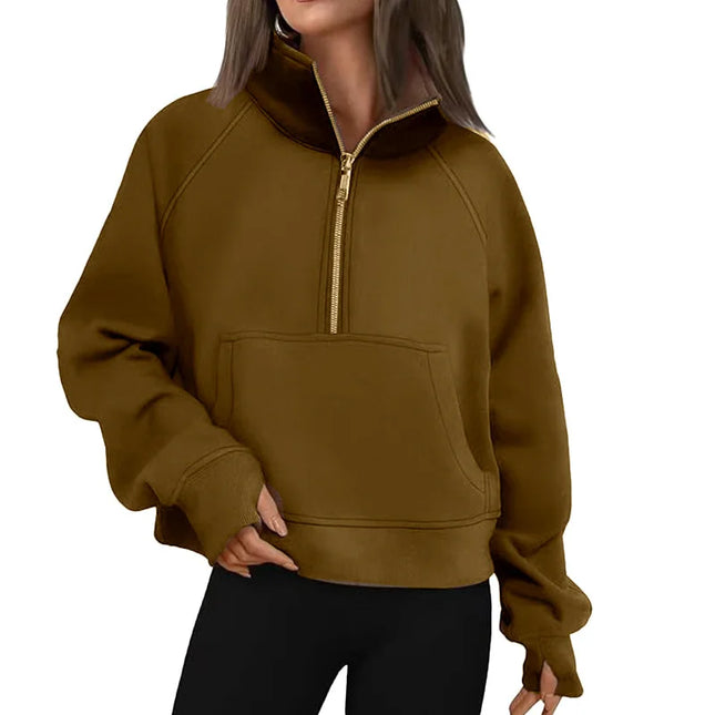 New Spring Autumn Stand Collar Solid Color sweatshirt Long Sleeve tops Loose Half Zip Pullover Women's Daily casual sweatshirt