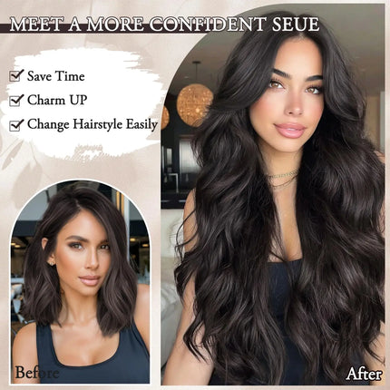 U-shaped Lace 5 Clips Clip In Hair Extensions Synthetic Long Wavy Curly Heat Resistant Full Shine Hairpieces 16/20/24 Inch