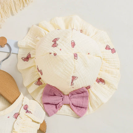 100% Cotton Newborn Baby Girl Dresses 0-9 Months Infant Cute bow print Dress +Hat 2PCS Set Summer Sweet Outfit Baby Clothing