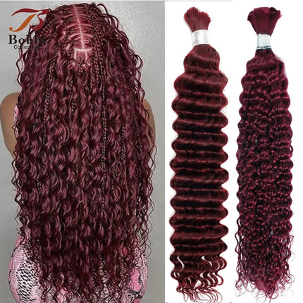 #99j Burgundy 100% Human Hair Bulk for Braiding Dark Wine Deep Wave Jerry Curly Boho Braids Hair Bulk Extension Bobbi Hair