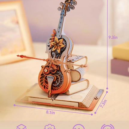 ROKR 3D Magic Cello - 3D Wooden Puzzle - Automatic Playing Mechanical Music Box, DIY Music Gift Set, Adult Gift Decoration,AMK63M