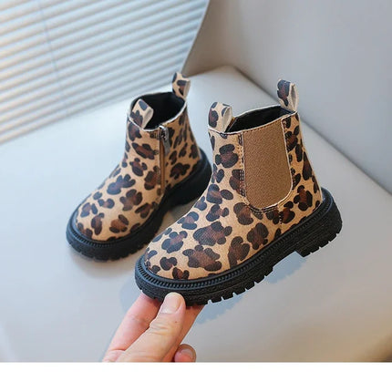 Kids Boots Leopard Prints Classic Little Boys Ankle Boots Side Zipper Fashion Classic Unisex Girls Rubber Boots Breathable Warm