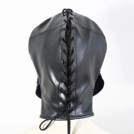 Adjustable Size Fetish Double Leather Mask with Zipper for Adult Mysterious Role Play Terror Masquerade Party Mask Hood Costume