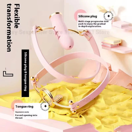 Bondage Vibrating Deep Throat Mouth Plug Leather Replaceable Mouth Balls Bdsm Mouth Gag Sex Toys Flirt Sex Tool Simulation Dildo
