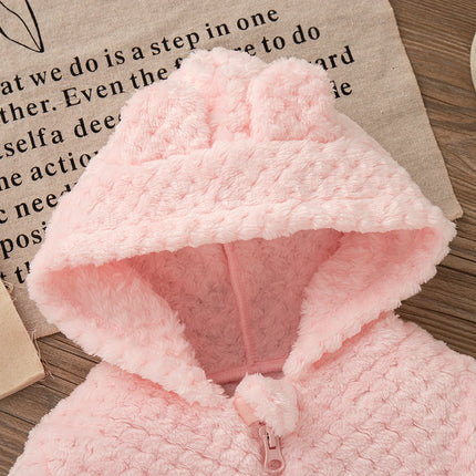 Girl Autumn Winter Keep Warm Clothes Lovely Zipper Hooded Long Sleeved Jacket Baby Girl Pink Plush Coat