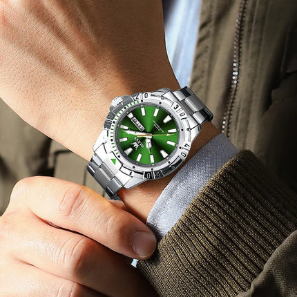 OLEVS Men's Watches Luxury Diving Series Stainless Steel Waterproof Luminous Dual Calendar Fashion Quartz Wristwatch for Men