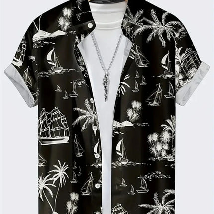 Summer Men's Shirt Coconut Tree 3D Print Casual Short Sleeve Lapel Tops Beach Casual Hawaiian Shirt Men Oversized Shirts For Men