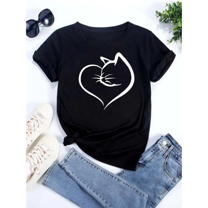 Pure Cotton Breathable Children's T-shirt 2026 Fun Cat Cartoon Print Fashionable Parent-child Outfit Men's and Women's Top