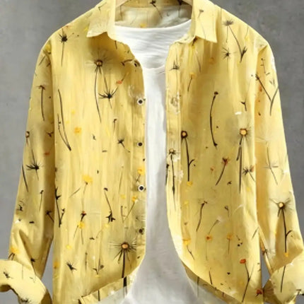 Men's Dandelion Printed Linen Long Sleeved Shirt