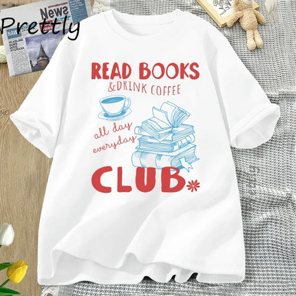 Reading Book and Coffee Club T-shirt Women Men Casual Cotton Short Sleeve Tshirt Women's Clothing Vintage Bookish Tee Shirt Tops