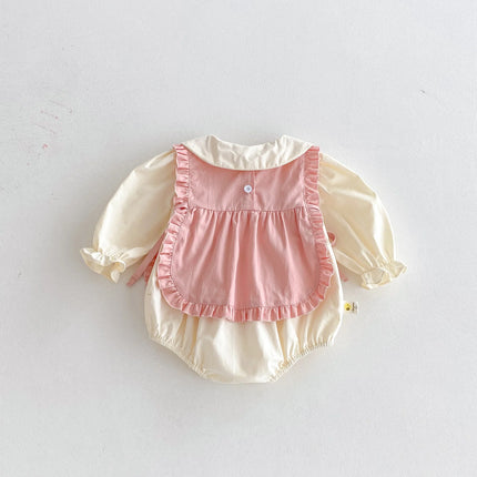 Baby triangle one-piece suit, autumn outfit, sweet farting coat, rabbit vest set, baby girl 100-day celebration crawling suit