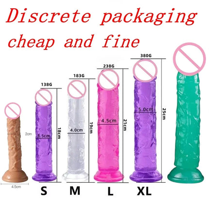 Cheap Women's Erotic Anal 5 Colors Big Transparent Dildo Suction Cup Jelly Dick Sex Toys Soft Clitoral Vaginal Masturbators Penis