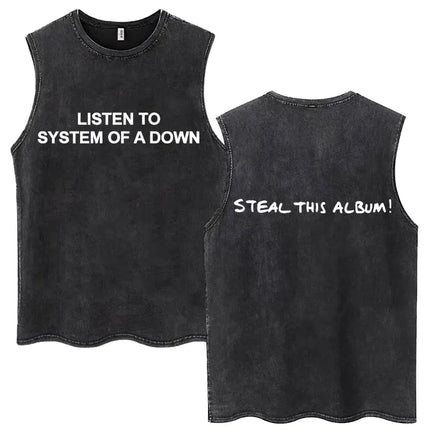 Washed Rock Band System of A Down Mezmerize Tank Tops Men's Retro Hip Hop Gothic Sleeveless T-shirt Oversized Cotton Vests Gifts