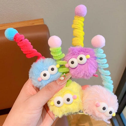 1/5pcs Colorful Little Monster Hairpins Girls Kid Cartoon Plush Antenna Briquettes Hair Clips Barrette Big Eye Doll Headwears