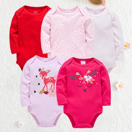3/5/6 Pcs/Set  Baby Girls Clothing Set Red Deer Christmas Cute Printing Baby Bodysuit Long Sleeve Kids Rompers Cotton for 3-24M