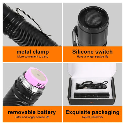 1200LM LED Flashlight with Fixed Focus Torch Powerful Spotlight Portable Pen Clip Hat Headlamp External 21700 Battery Flashlight