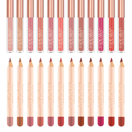Handaiyan Lip Liner Lipgloss Set Waterproof Matte Liquid Lipstick Pencil Sexy Red Long Lasting Lipliner Makeup Cosmetics