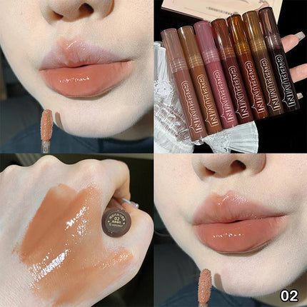 Cappuvini Punk Dark Brown Mirror Water Lip Gloss Waterproof Long-Lasting Liquid Lipstick Tint Red Glaze Transparent Glass