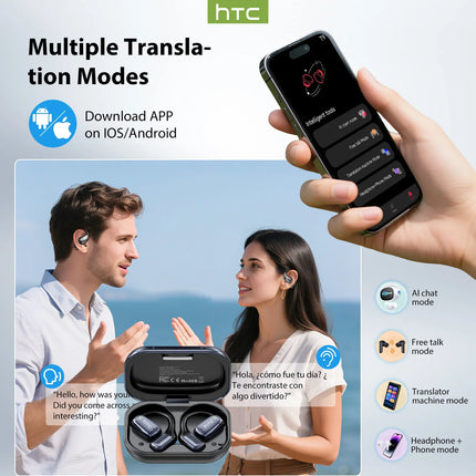 HTC NE25 Bluetooth Earphones AI Translator Earbuds LCD Touch Screen OWS Sport Wireless Headphones Long Life with Mic