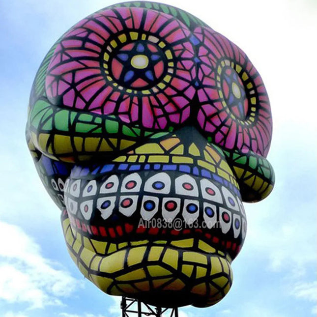 Colorful Giant Inflatable Skull Head with Lights Outdoor Hanging Ghost Skeleton Air Model Toy For Halloween Festival Decoration