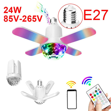 E27 LED Bulb Fan Four-leaf Blade Music Lamp Bluetooth Speaker Foldable LED Light Bulb Ceiling Light With Remote Controller