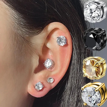 1Pairs Crystal Strong Magnetic Ear Stud Clip Earrings for Men and Women Punk Round Zircon Magnet Earrings Non Piercing Jewelry