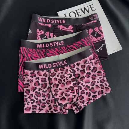 MAIMENG Men's Underwear Sexy Leopard Pattern Ice Silk Panties Comfortable Cool Breathable Fashion Men Boxer Short Summer